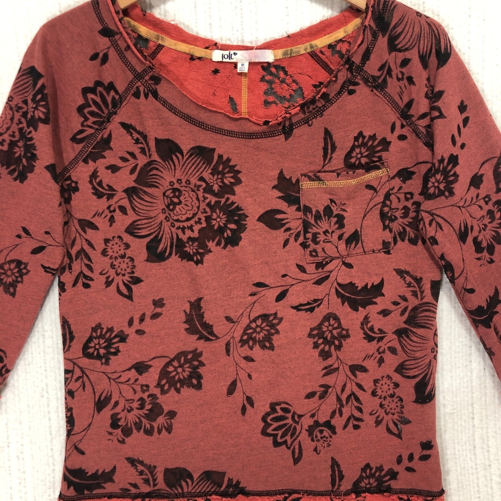 Jolt Floral Print 3/4 Sleeve Pocket Sweatshirt Top Women's Size Medium